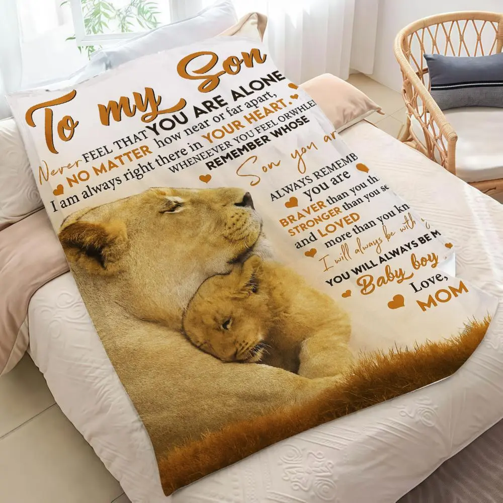 1PC Lion Heart Style Sentimental Gift for Son Flannel Blanket Soft and Comfortable Printed Pattern All-Season Suitable for Bedroom Living Room Sofa Camping Multi-Scene Use Perfect for Son's Birthday Back-to-School