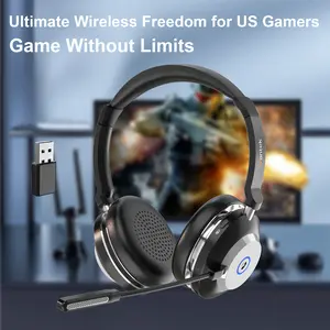 【Wireless Gaming Headset for PS】 with USB DONGLE,  Wireless Bluetooth Noise Cancelling Headphones,48H Playtime and HiFi Stereo,Headset for Home Office, Cellphone, PC,Travel, PS5, PS4, Switch,PC/Laptop/Phone