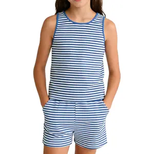 Cute Girls Children Apparel Size 7-14 Girls 2 Piece Outfits Summer Striped Lapel Short Set Cute Teen Girl Clothing Set