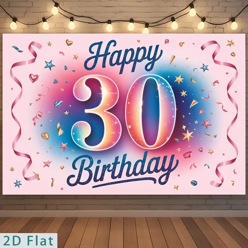 2D Flat - 2D Flat - for Party Banners 2D Flat Banner, 1pc Polyester Backdrop Pastel Rainbow Number 30 Balloons with Confetti And Ribbons for 30 Years Old 30Th Birthday Decorations, for Party Decor Room, Home,