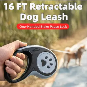 Retractable Dog Leash 16 FT (5M), Heavy Duty Pet Walking Leash for Medium and Large Dogs up to 110 lbs, No-Tangle Nylon Tape with One-Handed Brake Pause Lock, Comfortable Grip Handle