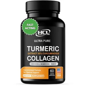 HCL Turmeric Curcumin 95% Extract & Collagen Capsules NEM for Knee Comfort & Flexibility with Eggshell Membrane Glucosamine Chondroitin Hyaluronic Acid Made in USA