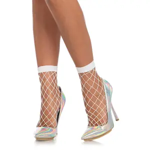 Mara Diamond Net Ankle Socks White