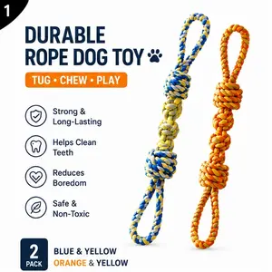 2pcs Pet Toys Two-color Gnawing Dog Toys, Dog Teething Stick Teeth Cleaning Dog Training Rope Knot Toys, Small/Medium Breeds - Knot Toys, Durable Training for Teething Puppies & Aggressive Chewers, Dog Rope Toy for Indoor/Outdoor Play