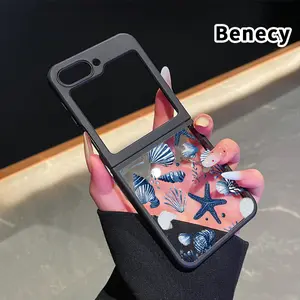 Seashell Symphony Pattern Foldable TPU Phone Case with Axis Guard and Complete Lens Protection for Z Flip 7/6/5/4 Shockproof Silicone Transparent Cover
