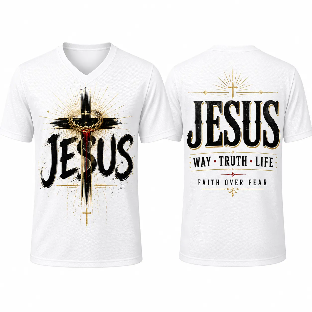 Jesus Christian Faith V-Neck Sports Shirt for Men Women, Cross Graphic Way Truth Life Short Sleeve Inspirational Tee