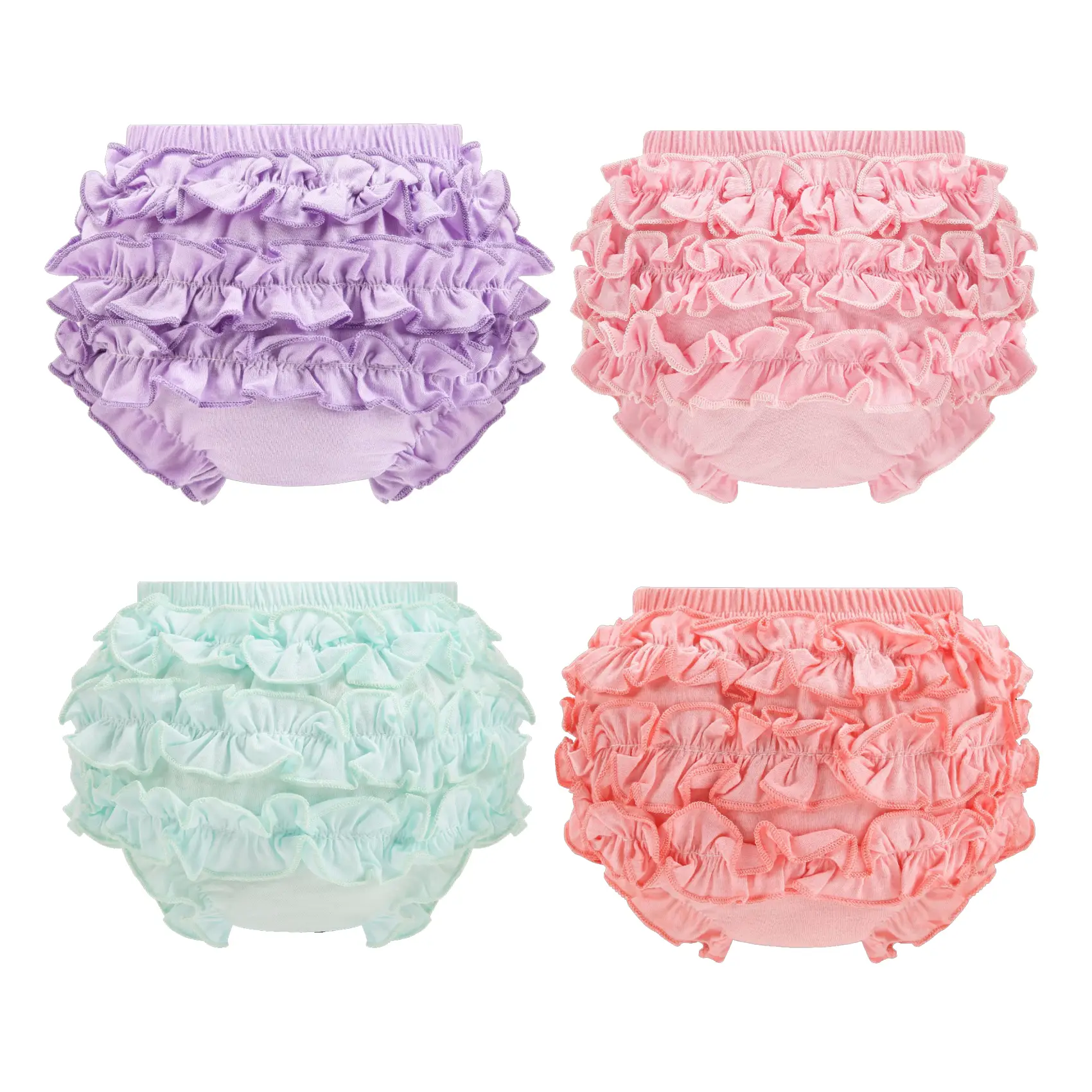 4-Pack Ruffle Cotton Girls Bloomers Solid Baby Girls Undies Toddler Cute Underwear Soft Diaper Cover for Kids Fashion Briefs Panties