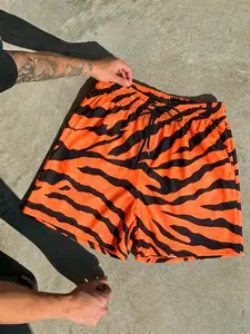 Men's Elastic Waist Casual Shorts, Tiger Print, Y2K Animal Pattern, Quick-Dry Mesh Fabric, Streetwear, Summer, Beach