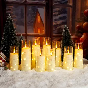 7 pcs Flickering Flameless LED Candles（2.3 Inches）Remote Control Timer, Battery Required,Embedded Star String,Wedding,Halloween,christmas decorations