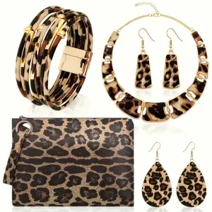 3/4/5 Pcs Retro Leopard Print Jewelry Set | Stylish Alloy Earrings, Necklace and Bracelet Collection, Ideal for Parties & Gifting