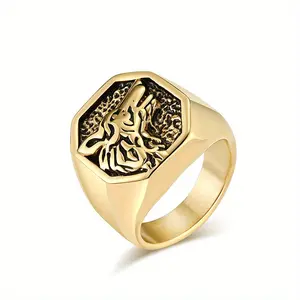 Stainless Steel Men's Knuckles Ring - Vintage Punk Geometric Wolf Motif, Multi-Size Elegant Ring, Daily & Party Wear Fashion Costume Jewelry Accessory