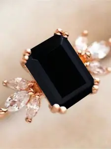Gorgeous Black Cubic Zirconia Ring for Women Charm Rose Golden Engagement Bridal Promise Jewelry Anniversary Gift Bridal Rings