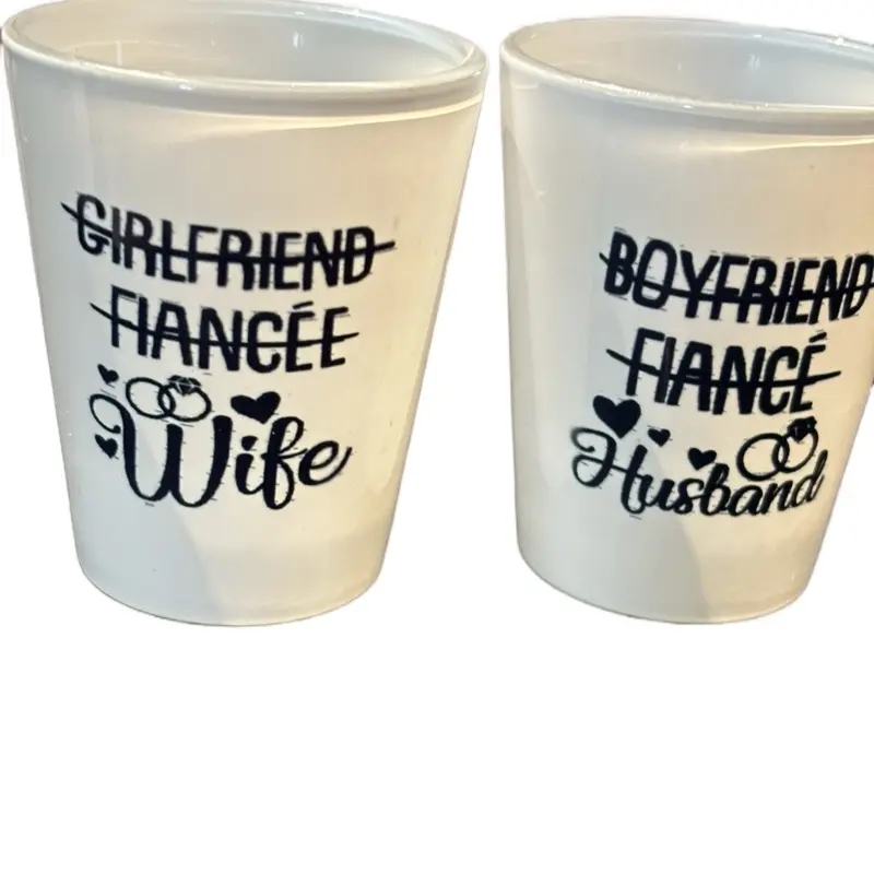 Couple Frosted Sublimation Shot Glasses - Girlfriend Fiancée Wife & Boyfriend Fiancé Husband Design - Unique Gift Set