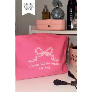 Bow Sorority Make-Up Pouch - Tickled Pink, 8.5" W x 6" H x 2.5" Gusset, Numo 5244, Sorority Style