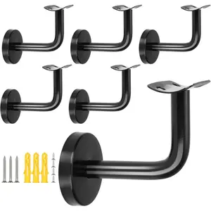 6Pcs Black Stainless Steel Stair Railing Handrail Brackets with Mounting Screws for Staircase Stairway Hardware