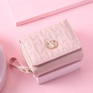 Trendy Wheat Stitch Short Wallet Women Korean Wave Pattern Foldable Mini Card Holder Coin Purse Crossbody New Fashion Accessory