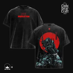 [Collection] Predator Mega Shirt Yautja Alien Hunter Tri Laser Bio Mask Sumi Ink Sketch Realistic Poster Art Vintage Washed Oversized T-Shirt Hoodie Cyberpunk Sci-Fi Graphic Tee Faded Crimson Red Black Streetwear Merch Gift For Movie Fan Clothes