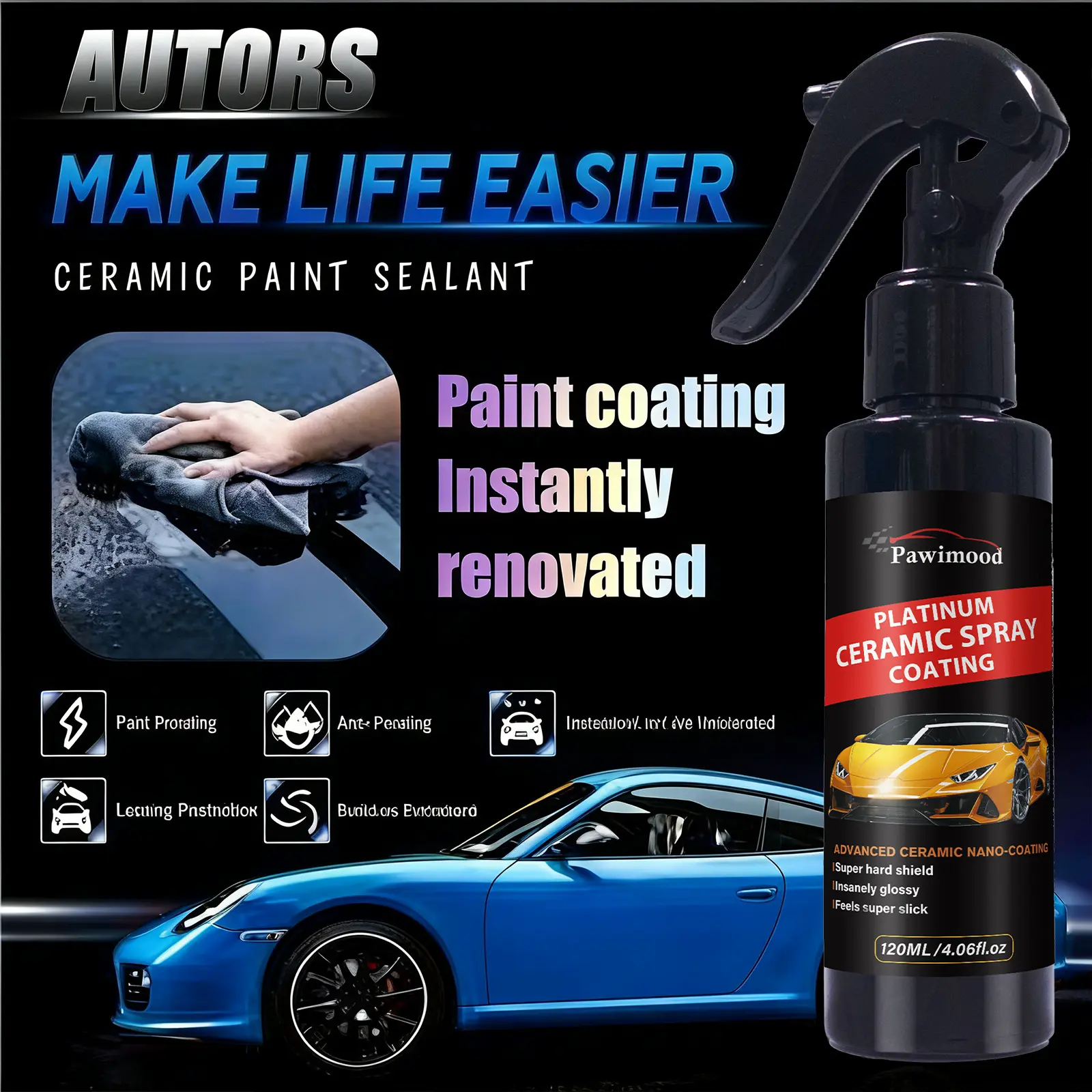 Car Ceramic Nano Coating Liquid 3-in-1 - Waterproof Crystal Coating, Paint Polishing & Protection, Liquid Nano Coating Agent, Motorcycle Polisher, Car Coating Spray, Car Paint Restorer