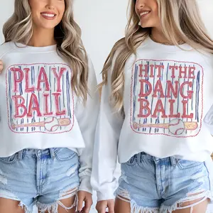 Vintage Baseball Sweatshirt Retro Play Ball Stripe Pullover Hit the Dang Ball Sweater Baseball Mom Sports Sweatshirts Casual Womenswear Crewneck