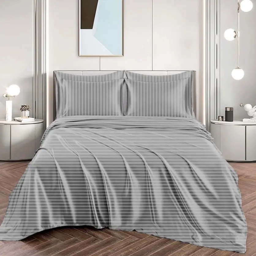 Modern 4-Piece Deep Pocket Striped Bedding Set - Cooling, Comfortable, Stylish for Bedroom Decor