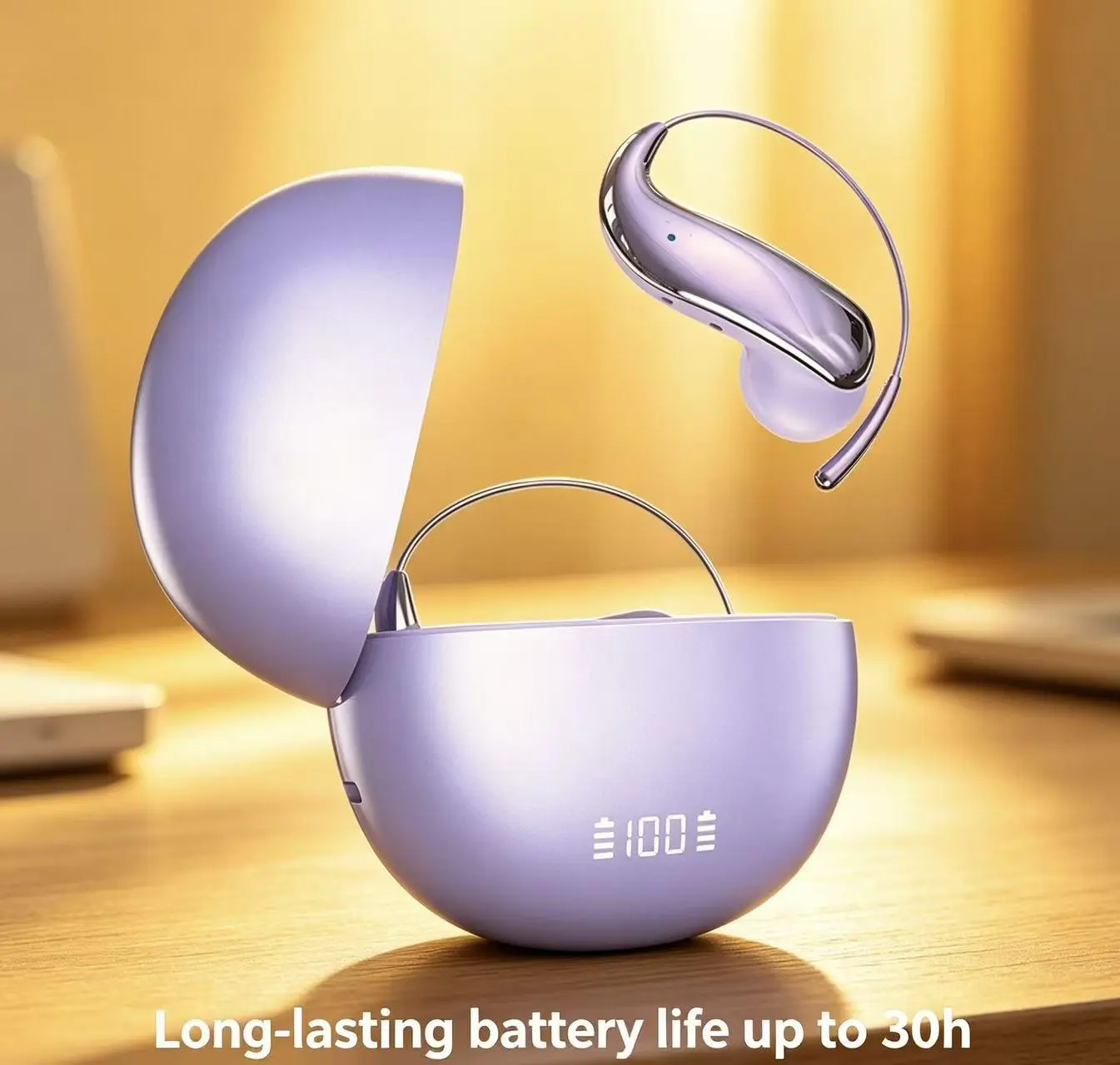 2026 New OWS Single-Ear Wireless Bluetooth Noise Headset - Metallic Mirror-Finish Adjustable Ear-Hook, Chargeable Digital Display Case, Long Single-Charge Battery Life, Stable Connection for Driving GPS Tasks