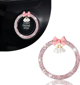 Cute Bow Bling  Engine Stop Decoration Ring, 1 count  Rhinestone  Button Start Button Cover, Shiny Key  and Knob Ring, Bling  Accessories for Women ()
