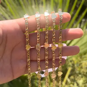 14k Gold Plated Heart Charm Bracelet with Triple Hearts