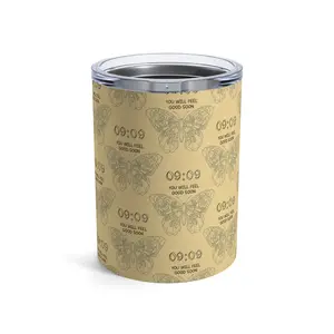 Cream Tumbler 10oz, Angel Number 909 Accept Yourself, Numerology Gift, Positive Energy Cup, Manifestation Gift, Law of Attraction Gift