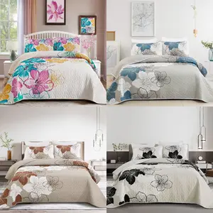 Romantic Pink Teal Quilt Set Queen Size, 3 Pieces Colourful Floral Bedspread Set Bohemia Reversible Bedding Set Microfiber Lightweight Bedspread Coverlet Set for All Season