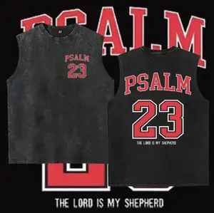 Retro Washed Psalm 23 Pattern Tank Top Men's Super Street Headwear Retro No. 23 Digital Printed Christian Faith Loose Edition, Summer Top, Streetwear