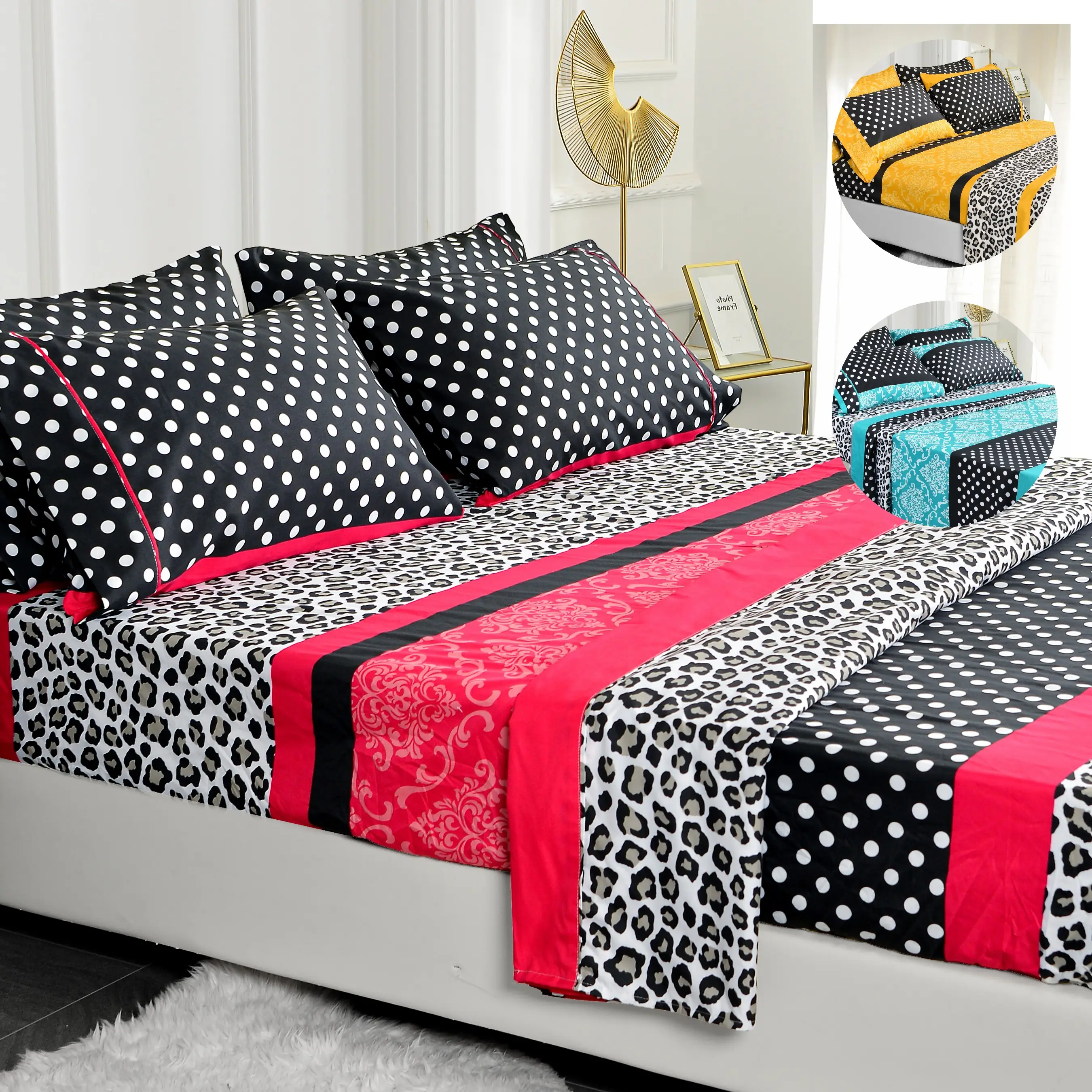 American Home Collection Patchwork Printed Bed Sheets Set, Soft Microfiber, Easy Care, Wrinkle and Fade Resistance