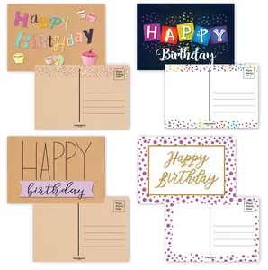 Stonehouse Collection | 40 Happy Birthday Postcards | 4 Fun and Rustic Birthday Designs | Full Color on Both Sides | 4" x 6" Postcards - Made In USA