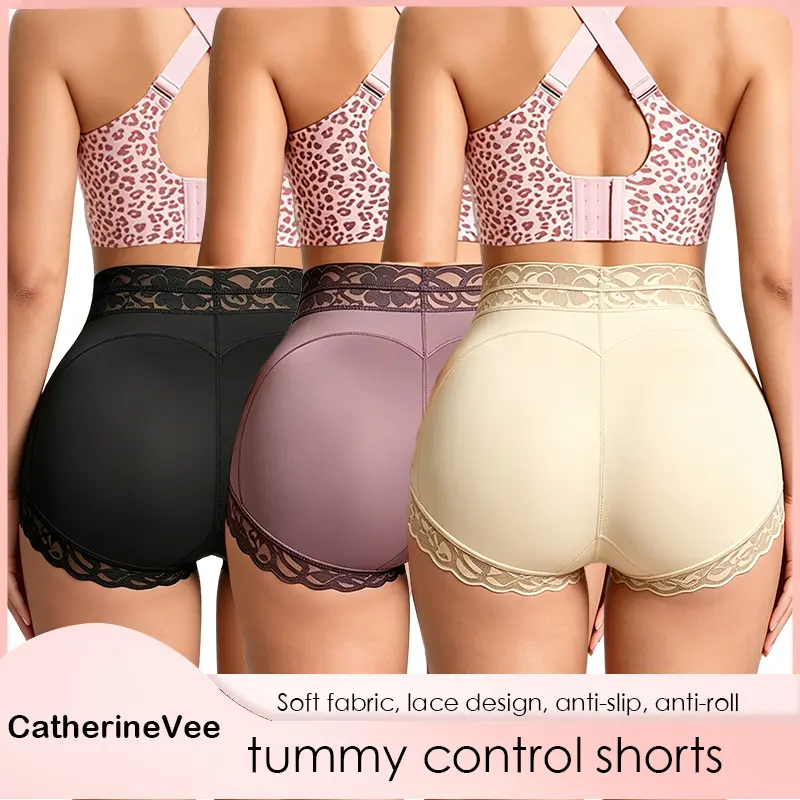 Women's 3pcs High Waist Shapewear Panties - Plain, Lace Mesh Breathable, Non-Slip Strips, Machine Washable, Sexy Elegant Daily Underwear