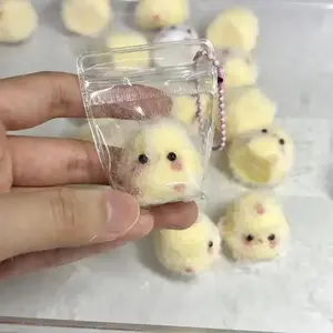 2pcs Q elastic chick pinch keychain, white yellow chick squeeze decompression toy key ring, chick irritable toy super soft anxiety relief decorative pendant (chain randomly sent)