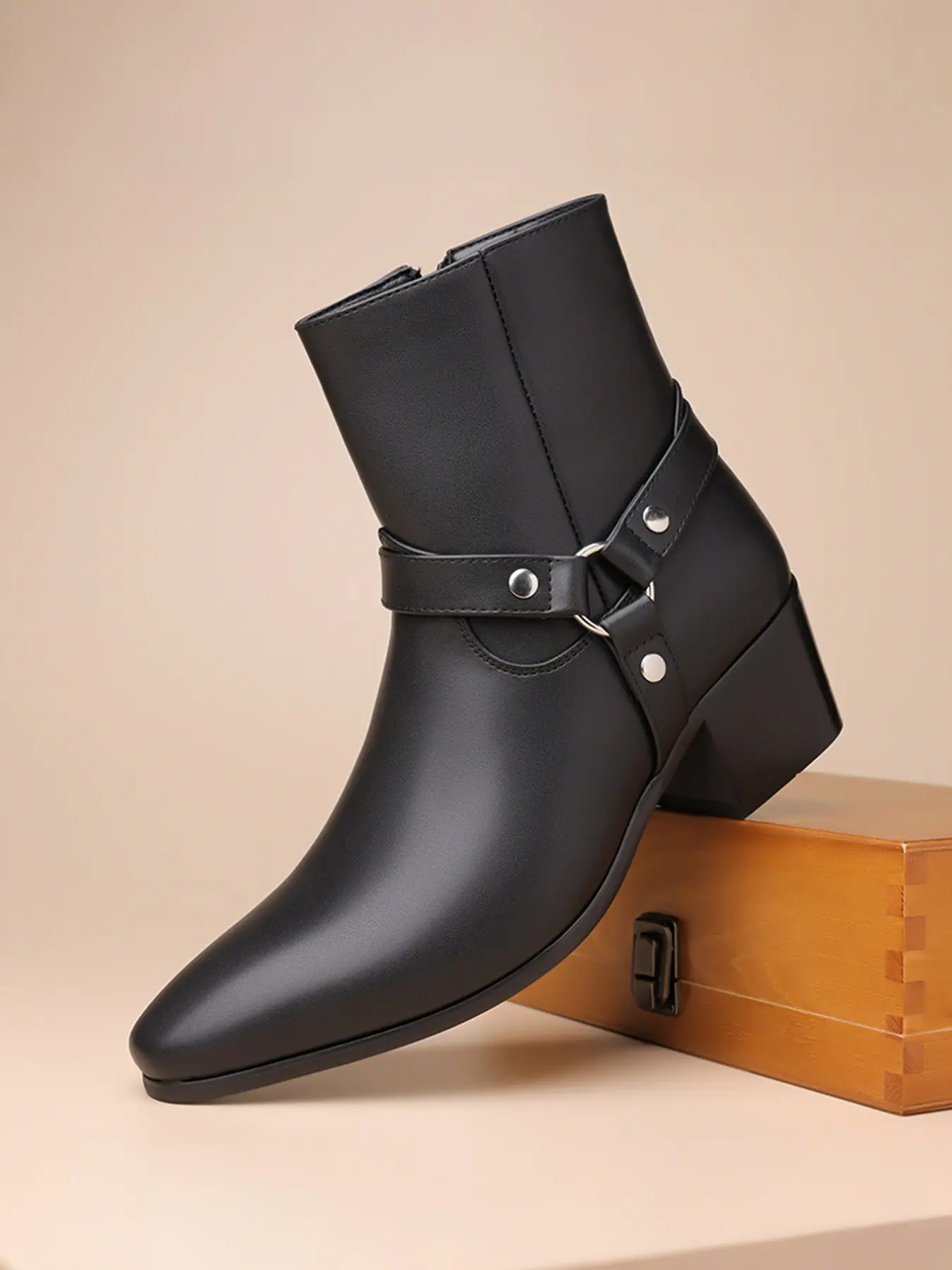 Men's Mid-Calf Boots, Casual Daily Wear, Pointed Toe, Medium Heel, Rubber Sole, PU Material, Comfortable Footwear for Men, Pointed Toes Boots, Boots Shoes