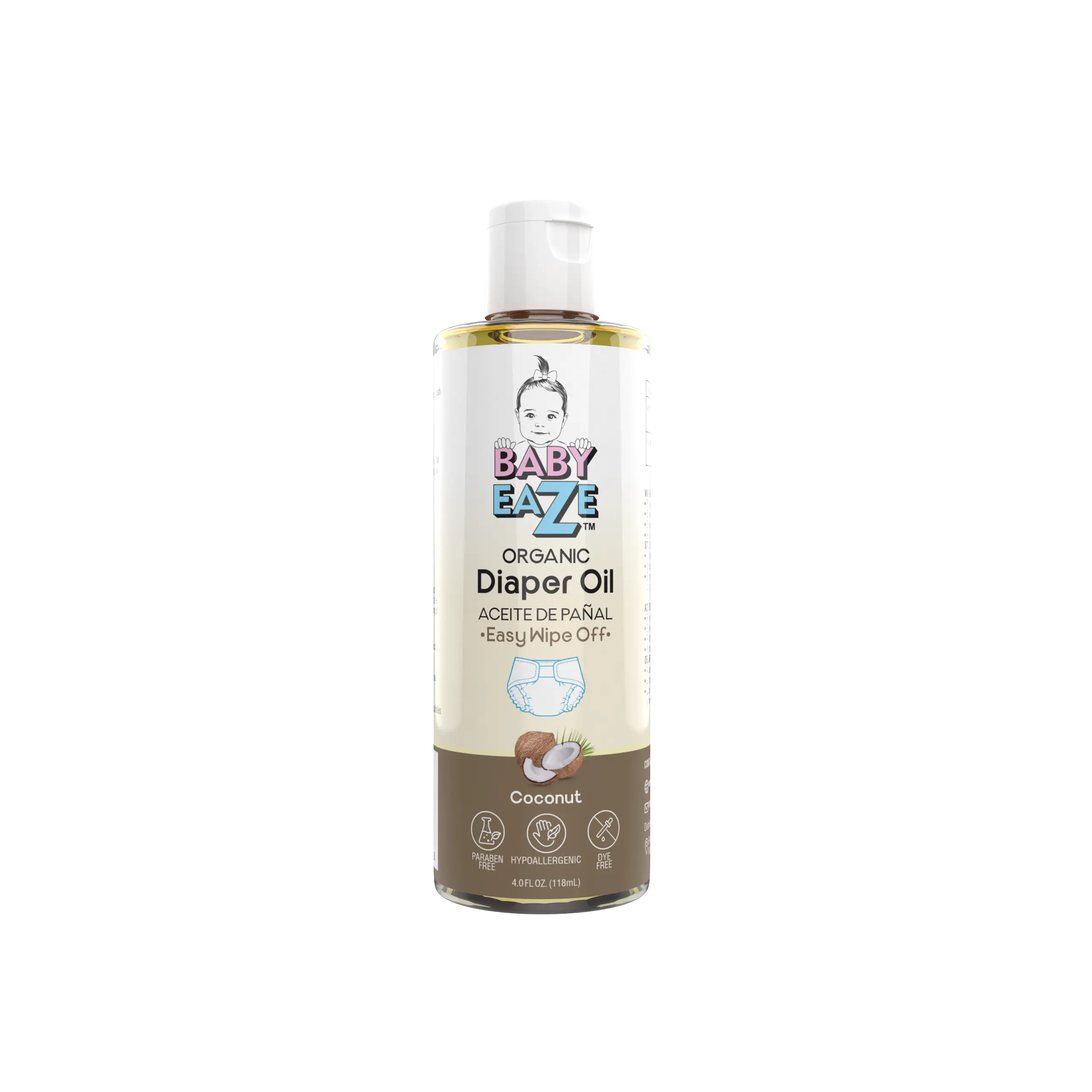 Organic Diaper Oil Coconut (4oz) - Soothes, Protects and Nourishes Delicate Skin