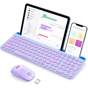 Keyboard and  for iPad, CTU-301 Multi-Device  + 2.4G  Keyboard  with Tablet Holder for MacBook/Windows Computer, iOS/Andriod Tablet Phone, Blue & Purple