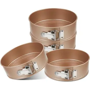 4 Pcs 8 Inch Non Stick Springform Pan with Removable Bottom Carbon Steel Round Springform Cheesecake Pan with Stainless Steel Spring Buckles for Baking Kitchen Restaurant(Champagne Gold)