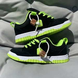 Unisex Black Neon Green Low-Top Sneakers, Casual Skate Shoes for Men & Women, Sizes 36-48