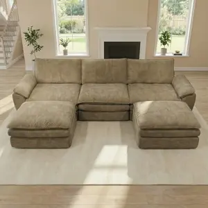 SummerVibe 5 Seater Couch Boneless Couch 118" U-Shape Modular Sectional Couch Sofa Compressed Corduroy Modern Sleeper Sofafor Living Room, Space-Efficient Modular FloorSofa with Soft  Fabric and Deep Seat Sofa No Assembly Required furniture cloud