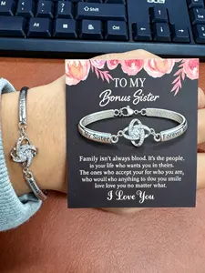 Adjustable Friendship Bracelet, Viral Silver Infinity Symbol Bangle, Casual Silicone Slogan Design, Perfect Gift for Sisters and Friends, Elastic Bangle Bracelets