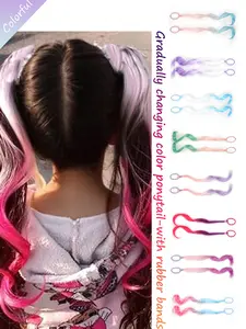 2 Pieces Colored Hair Extensions Synthetic 14 Inch, Lightweight Curly Ponytail Extension for Girls, All Seasons Short Wig with Elastic Tie