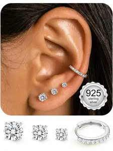 Stud Earrings for Women Hypoallergenic 925 Sterling Silver Earrings Studs Hoops Set Dainty Small Cartilage Earring Stacks