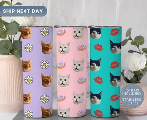 Personalized Cat Photo Tumbler with Straw, Custom Cat Tumbler, Cat Lover Tumbler, Gifts for Cat Mom, Cat Photo Travel Mug