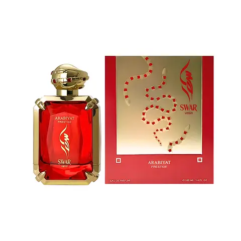 Arabiyat Prestige Swar Venin Women's Eau De Parfum - 3.4 fl oz Long Lasting Fragrance, Arabian Exotic Fragrance with Fruity Bright Start, Deep Floral Perfume, Intense Cherry Perfume, Citrus Woody Musk, Cedar, Rose Incense Heart, Creamy Finish for Adults