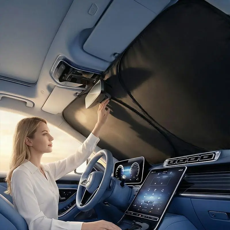 Car Front Windshield Sun Shade, Easy-Install Car Window Cover for Interior Temperature Reduction