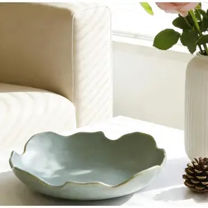 Decorative Bowl, Ceramic Fruit Bowl For Kitchen Counter, Purse Bowl For Dining Table Centerpiece Decor, Key Bowl For Entryway Table Coffee Table Top, Stone Large Luxury Bowls For Home, 9.8"X2.2"