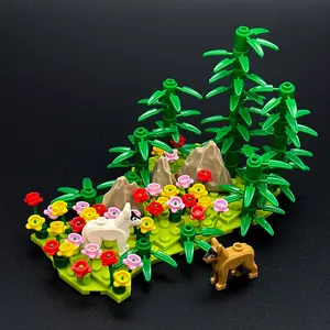Compatible Building Blocks Garden Scene Accessories Bamboo Forest Micro Landscape Expansion Pack Educational Construction Toys Fake Plants Flowers Animal Figures Creative MOC DIY Desktop Decoration Birthday Christmas Gifts for Boys Girls Nature Diorama