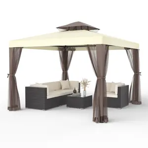 Gazebo, 10'x10' Patio Gazebo Waterproof Canopy Tent UV-Resistant 2-Tier Top Sturdy Outdoor Canopy Tent for Camping with Mosquito Netting for Garden Patio Backyard