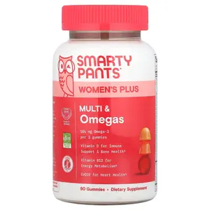 SmartyPants Women's Plus, Multi & Omegas Gummies, Strawberry, Orange, and Lemon Creme, 90 Gummies
